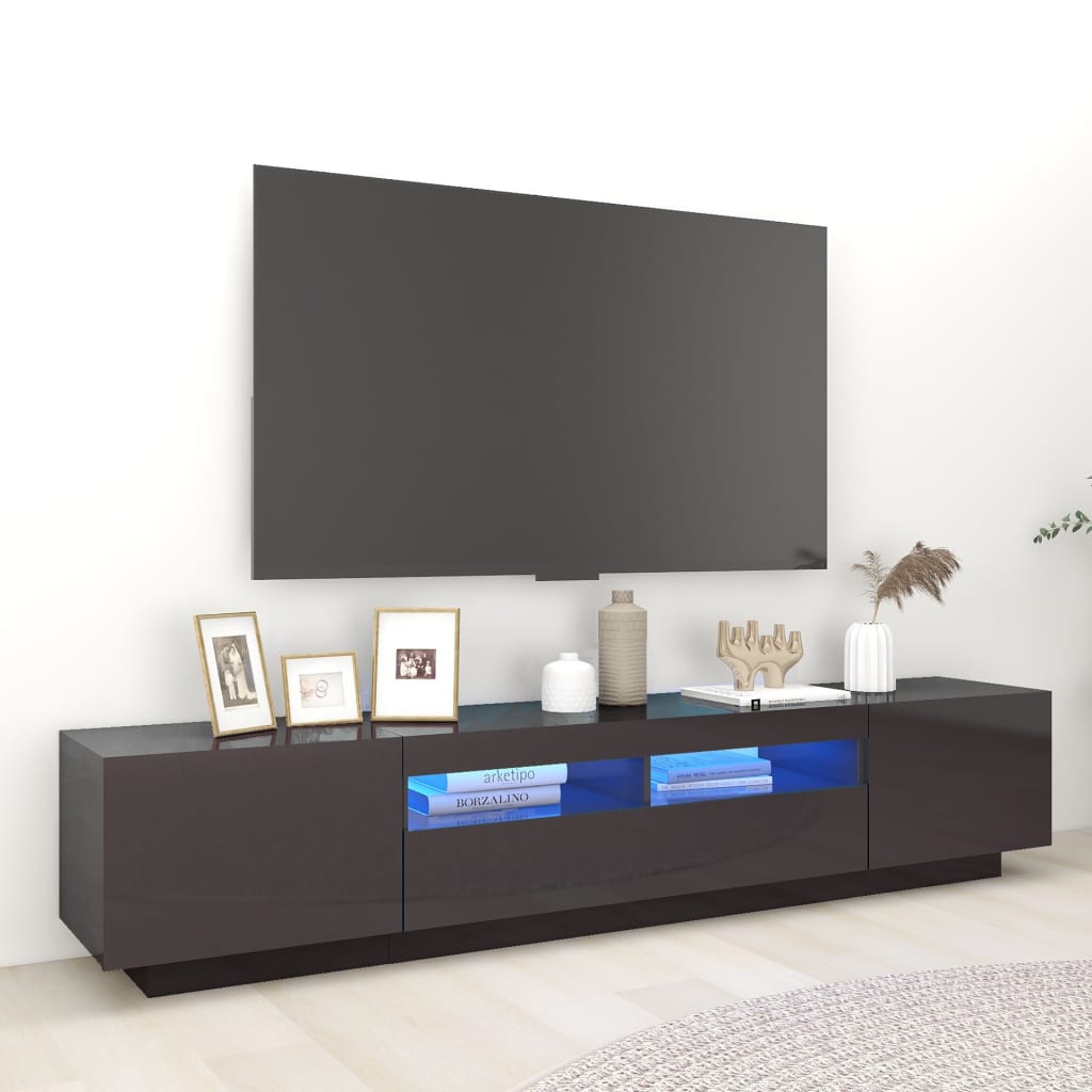 vidaXL TV-Schrank mit LED-Leuchten Hochglanz-Grau 200x35x40 cm