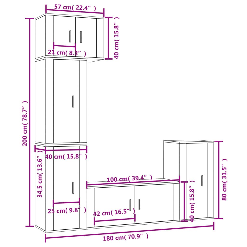 vidaXL 5-tlg. TV-Schrank-Set Weiß Holzwerkstoff