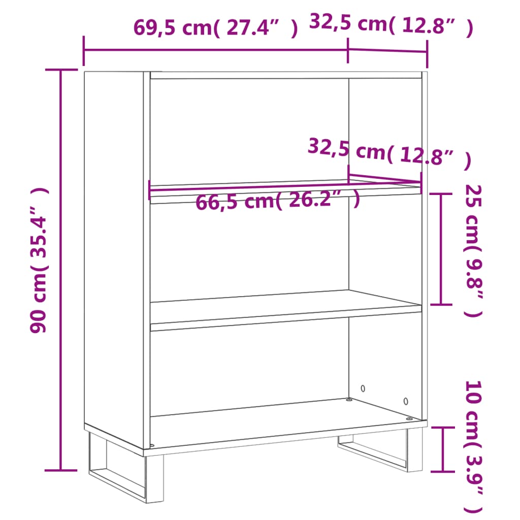 vidaXL Regalschrank Schwarz 69,5x32,5x90 cm Holzwerkstoff