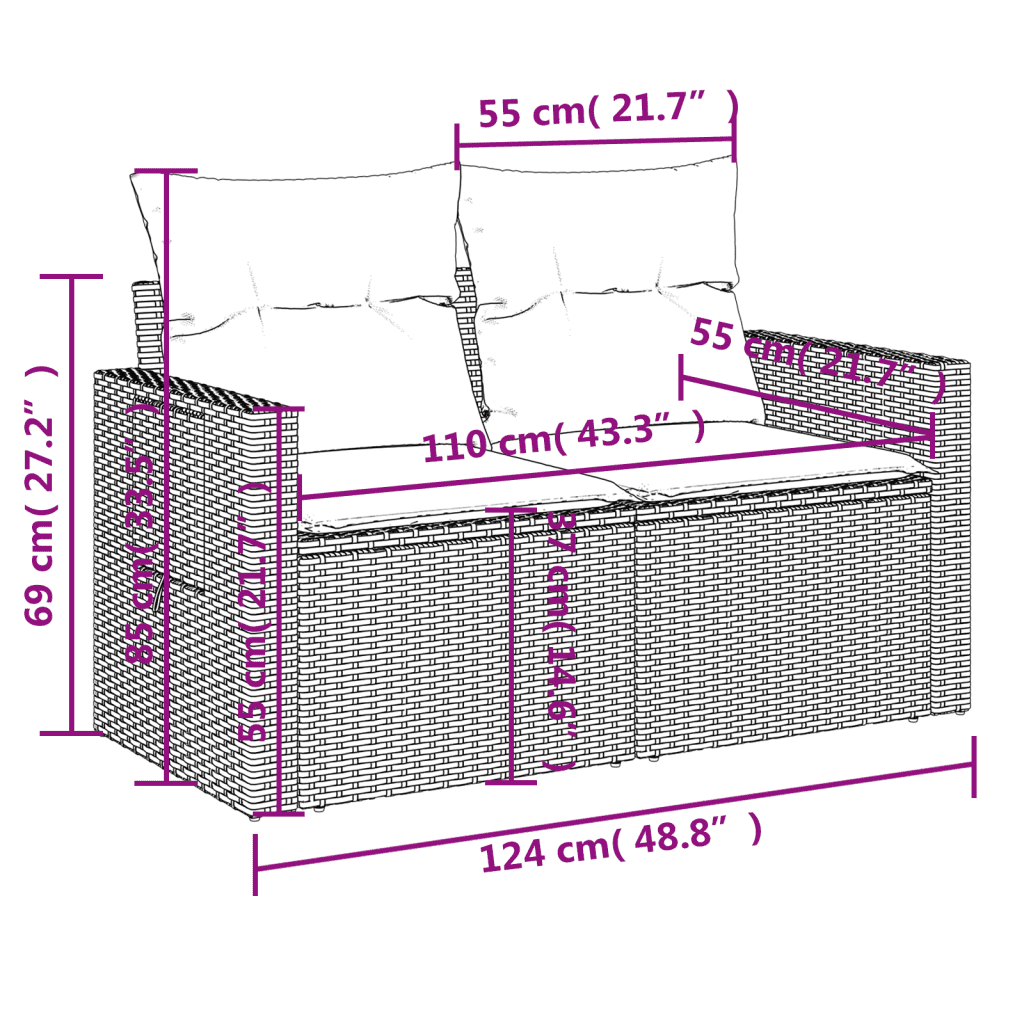 vidaXL 8-tlg. Garten-Sofagarnitur mit Kissen Grau Poly Rattan