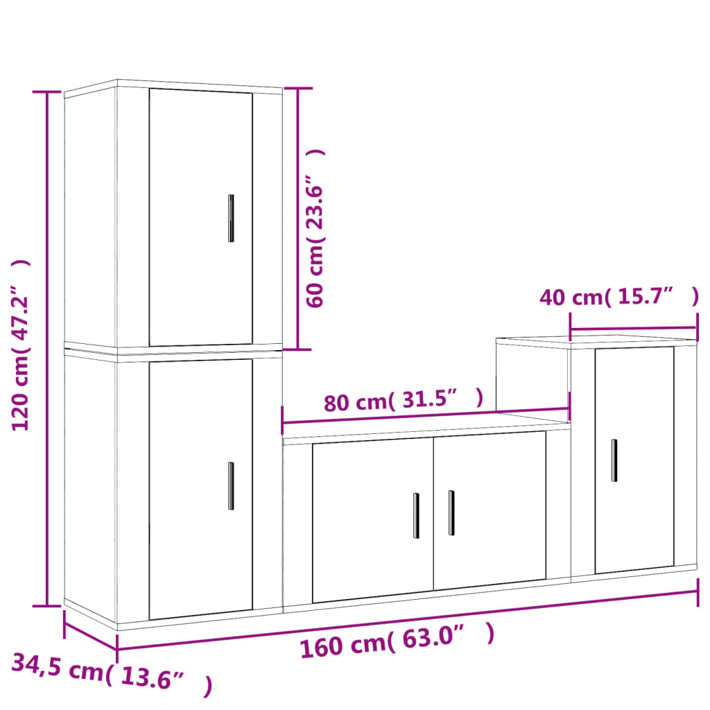 vidaXL 4-tlg. TV-Schrank-Set Hochglanz-Weiß Holzwerkstoff