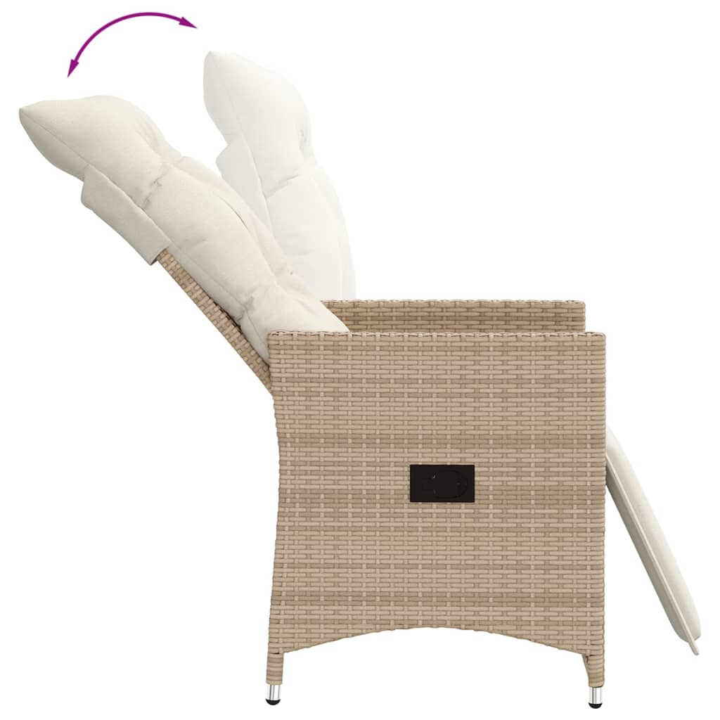 vidaXL Gartensessel mit Kissen Verstellbar Beige Poly Rattan