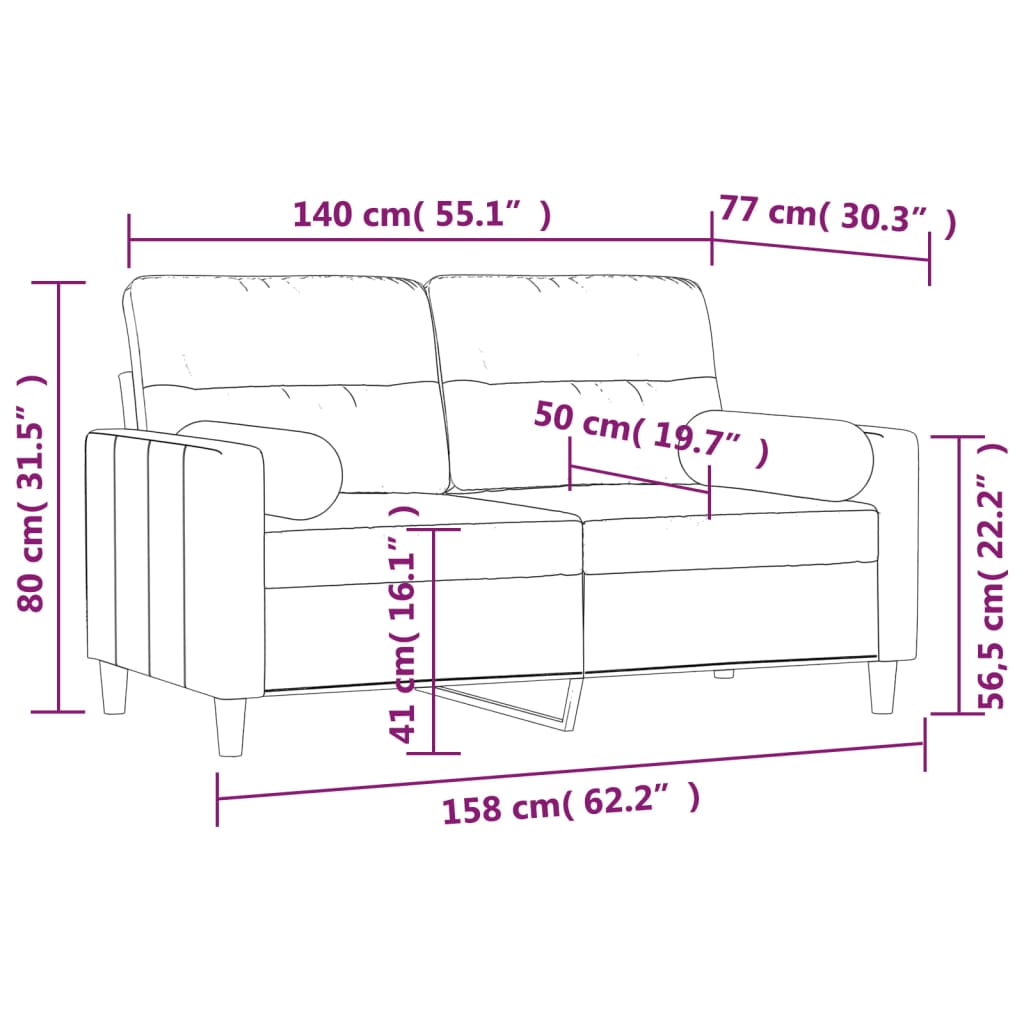 vidaXL 2-Sitzer-Sofa mit Kissen Hellgrau 140 cm Stoff