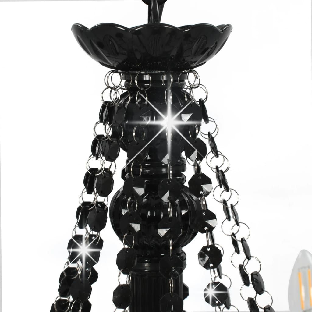 vidaXL Kronleuchter mit Perlen Schwarz 12 × E14-Fassungen
