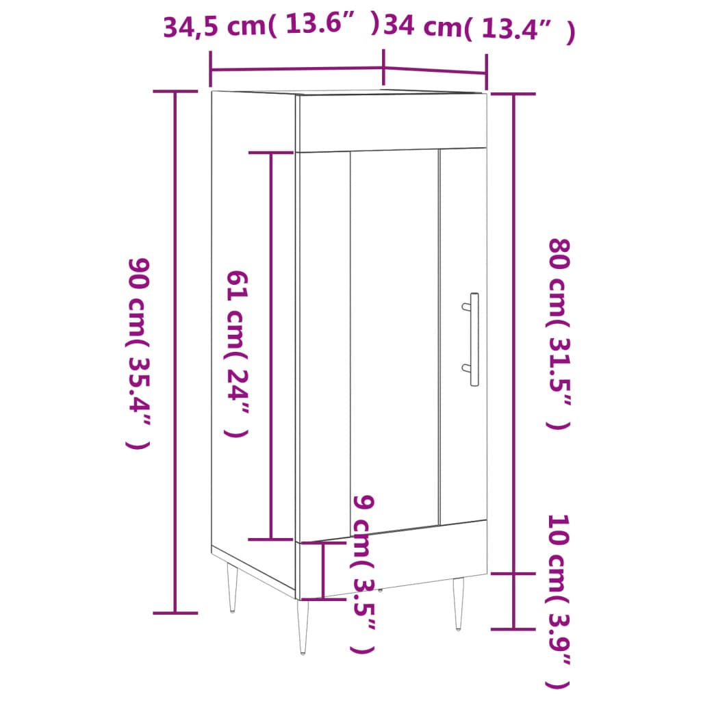 vidaXL Sideboard Sonoma-Eiche 34,5x34x90 cm Holzwerkstoff