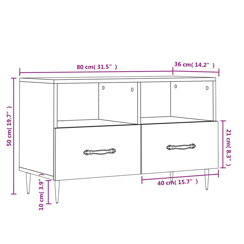 vidaXL TV-Schrank Betongrau 80x36x50 cm Holzwerkstoff