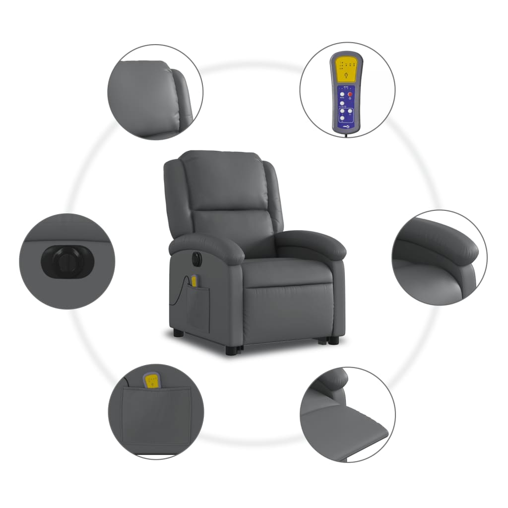 vidaXL Massagesessel mit Aufstehhilfe Elektrisch Grau Kunstleder