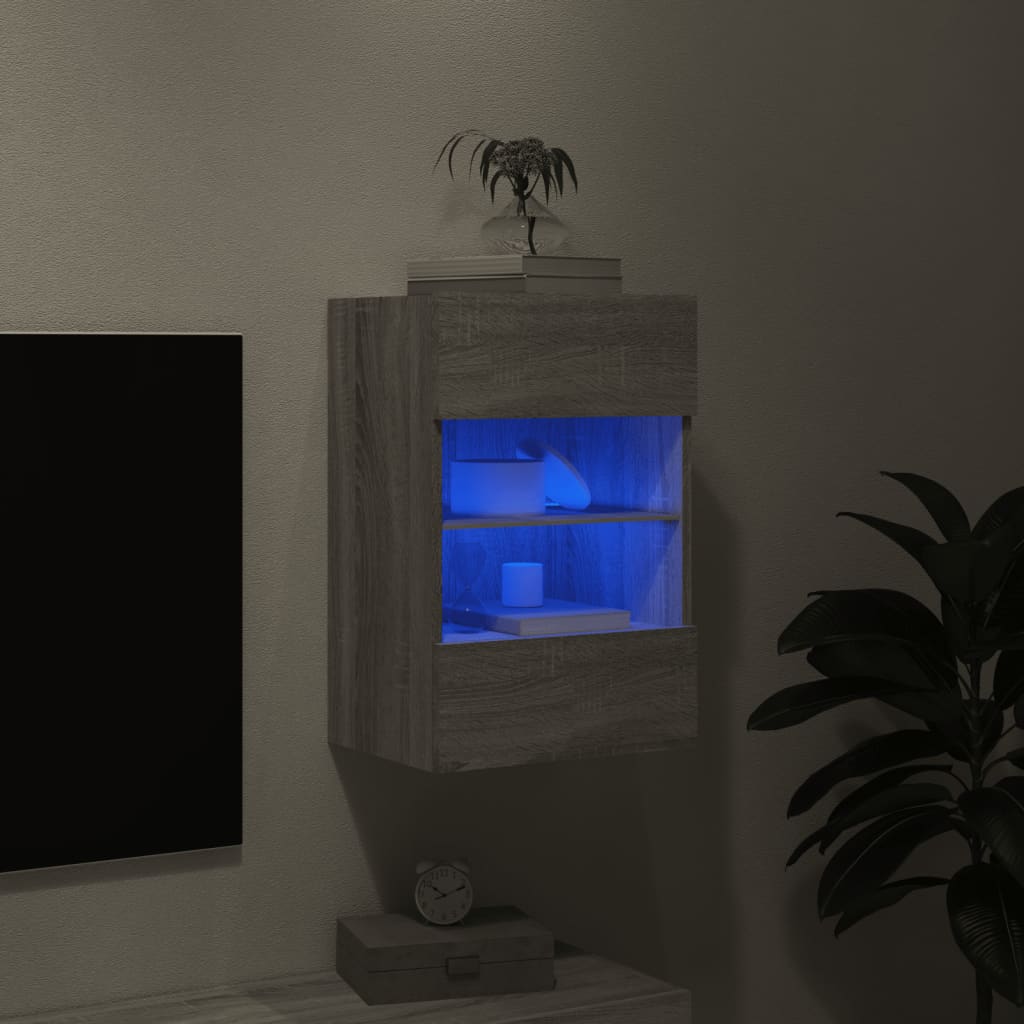 vidaXL TV-Wandschrank mit LED-Leuchten Grau Sonoma 40x30x60,5 cm