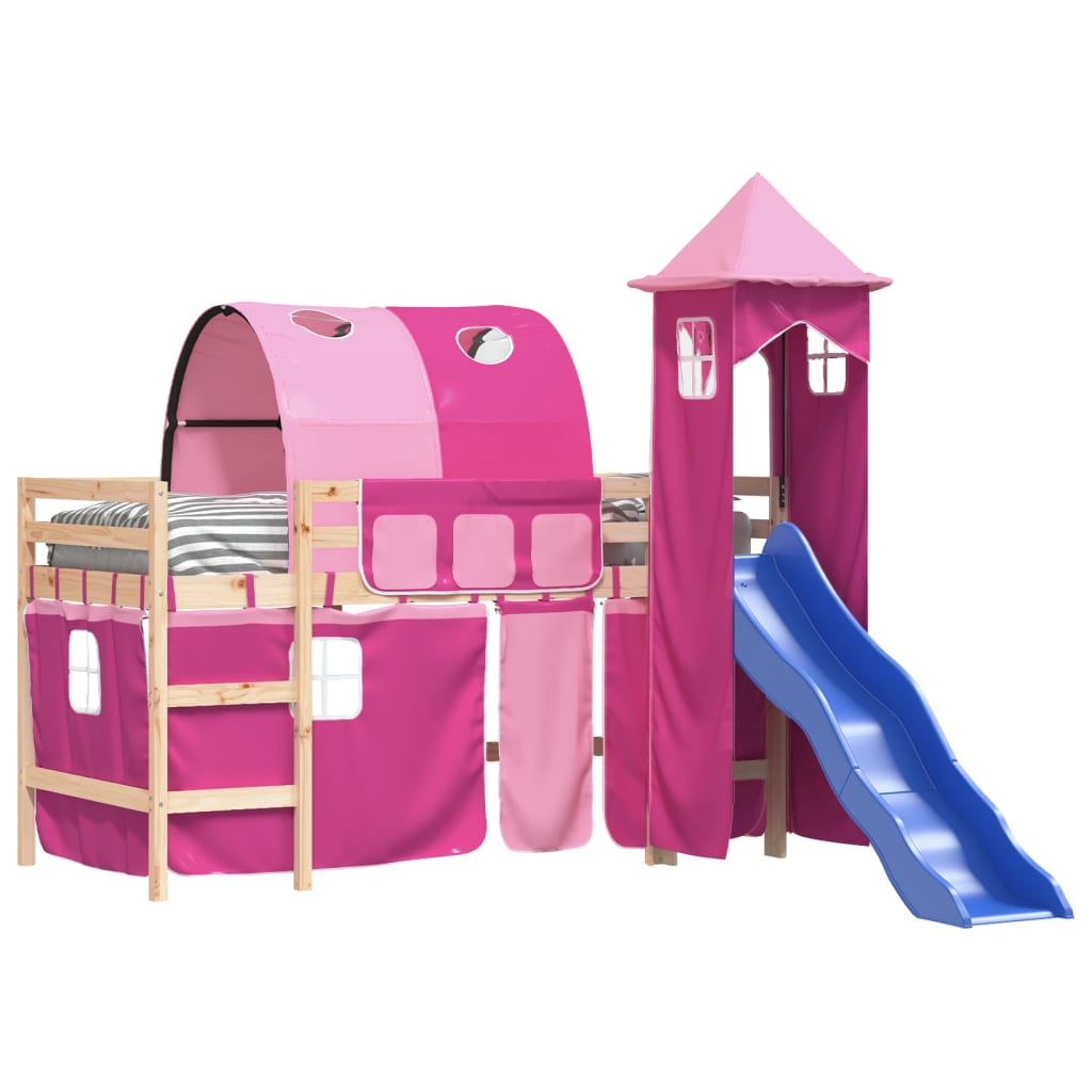 vidaXL Kinderhochbett mit Turm Rosa 90x200 cm Massivholz Kiefer