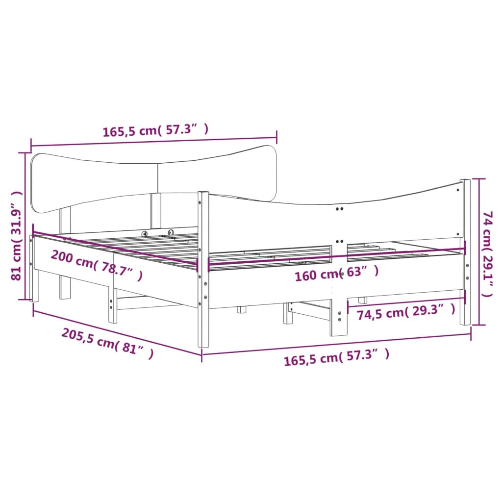 vidaXL Massivholzbett ohne Matratze Weiß 160x200 Kiefernholz