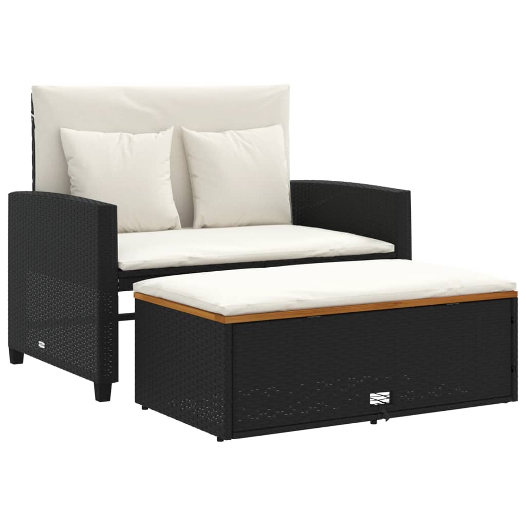 vidaXL Gartensofa mit Kissen 2-Sitzer Schwarz Poly Rattan&Akazienholz