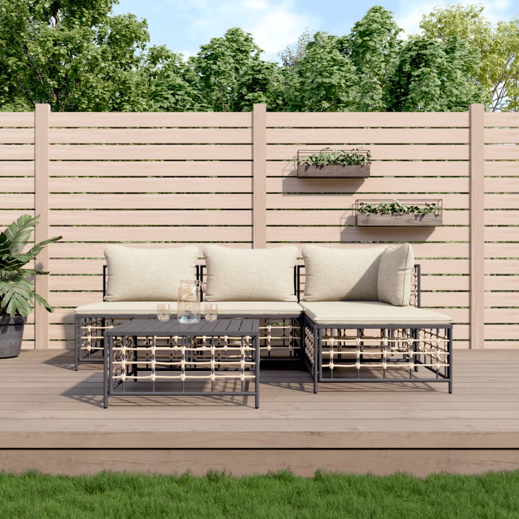 vidaXL 5-tlg. Garten-Lounge-Set mit Kissen Anthrazit Poly Rattan