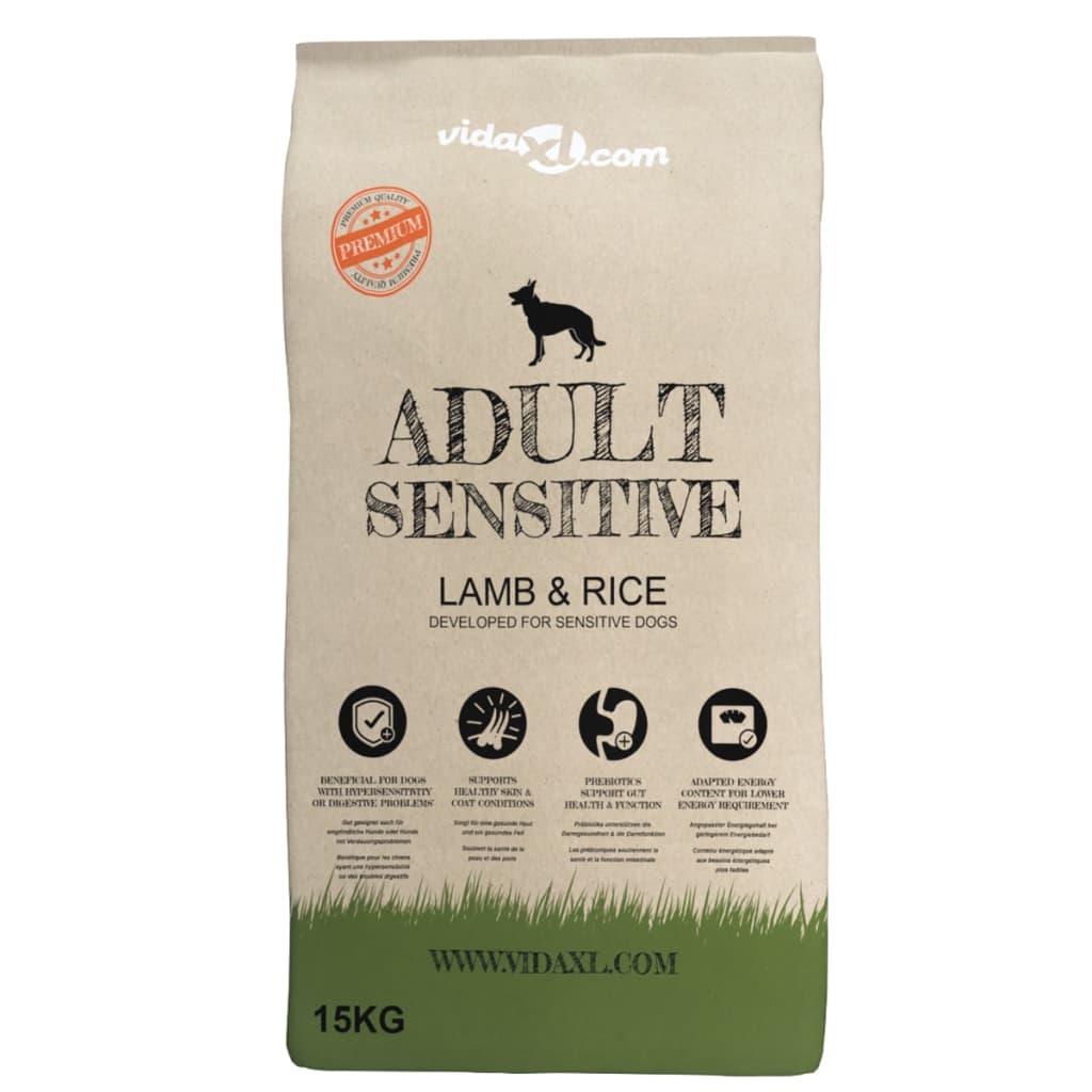 vidaXL Trockenfutter für Hunde Adult Sensitive Lamb & Rice 2 Stk 30 kg