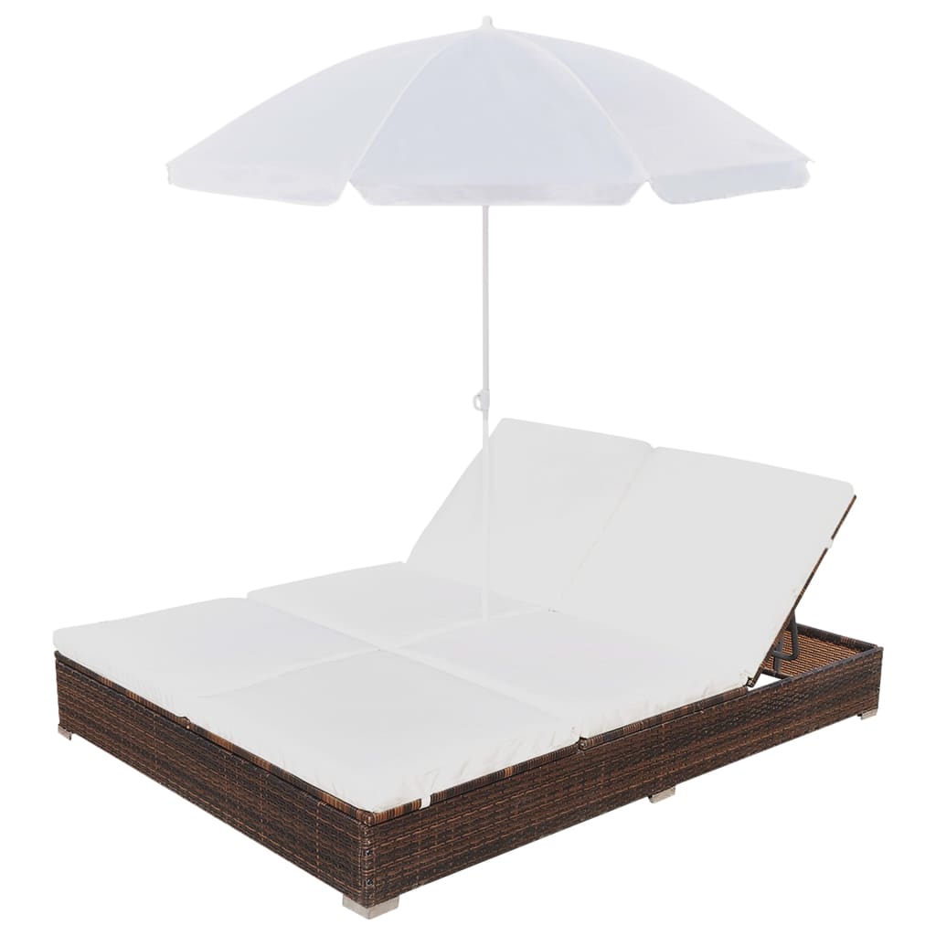 vidaXL Outdoor-Loungebett mit Sonnenschirm Poly Rattan Braun
