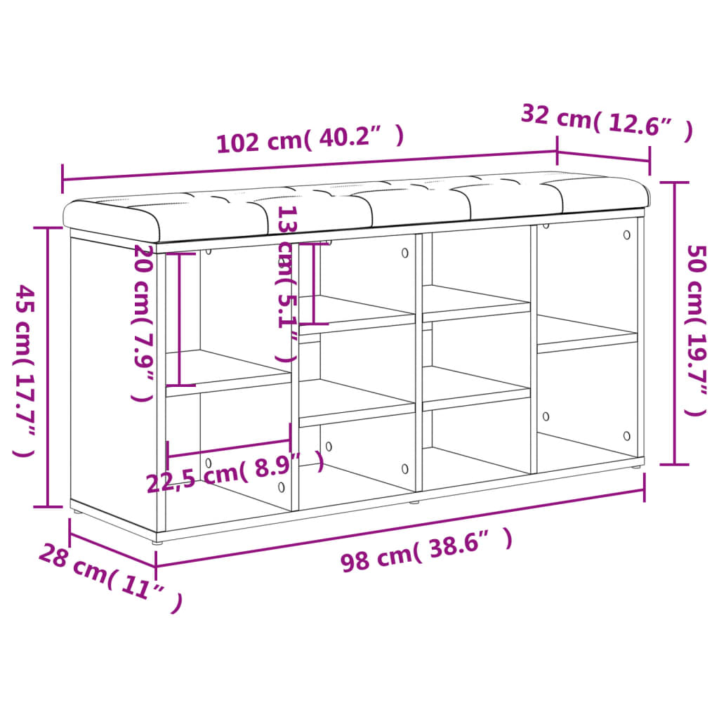 vidaXL Schuhbank Sonoma-Eiche 102x32x50 cm Holzwerkstoff