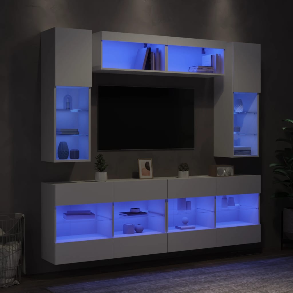 vidaXL 6-tlg. TV-Wohnwand mit LED-Leuchten Weiß