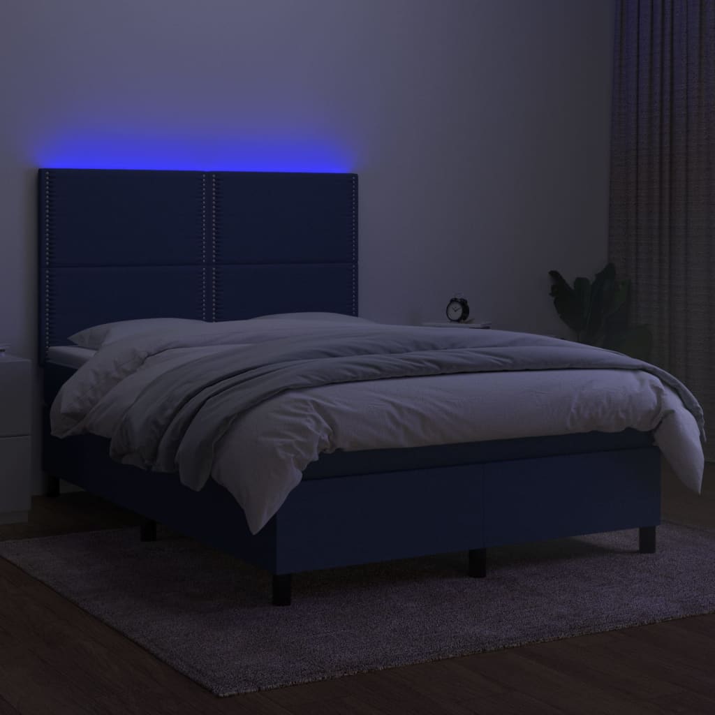 vidaXL Boxspringbett mit Matratze & LED Blau 140x200 cm Stoff
