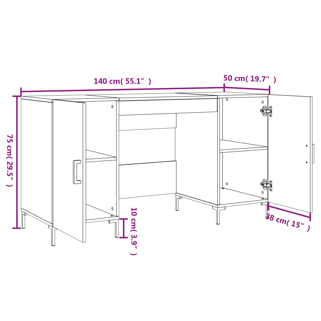 vidaXL Schreibtisch Schwarz 140x50x75 cm Holzwerkstoff