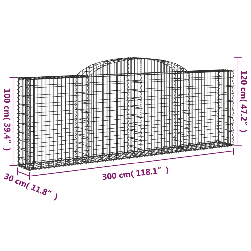 vidaXL Gabionen mit Hochbogen 4 Stk. 300x30x100/120cm Verzinktes Eisen