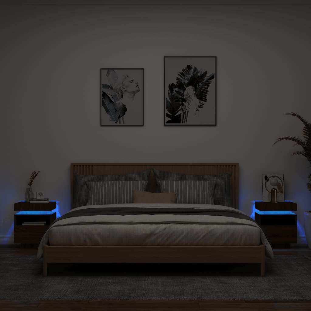 vidaXL Nachttische mit LED-Leuchten 2 Stk. Braun Eiche 40x39x48,5 cm