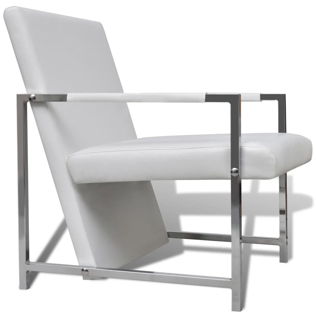 vidaXL Sessel mit verchromten Füßen Weiß Kunstleder