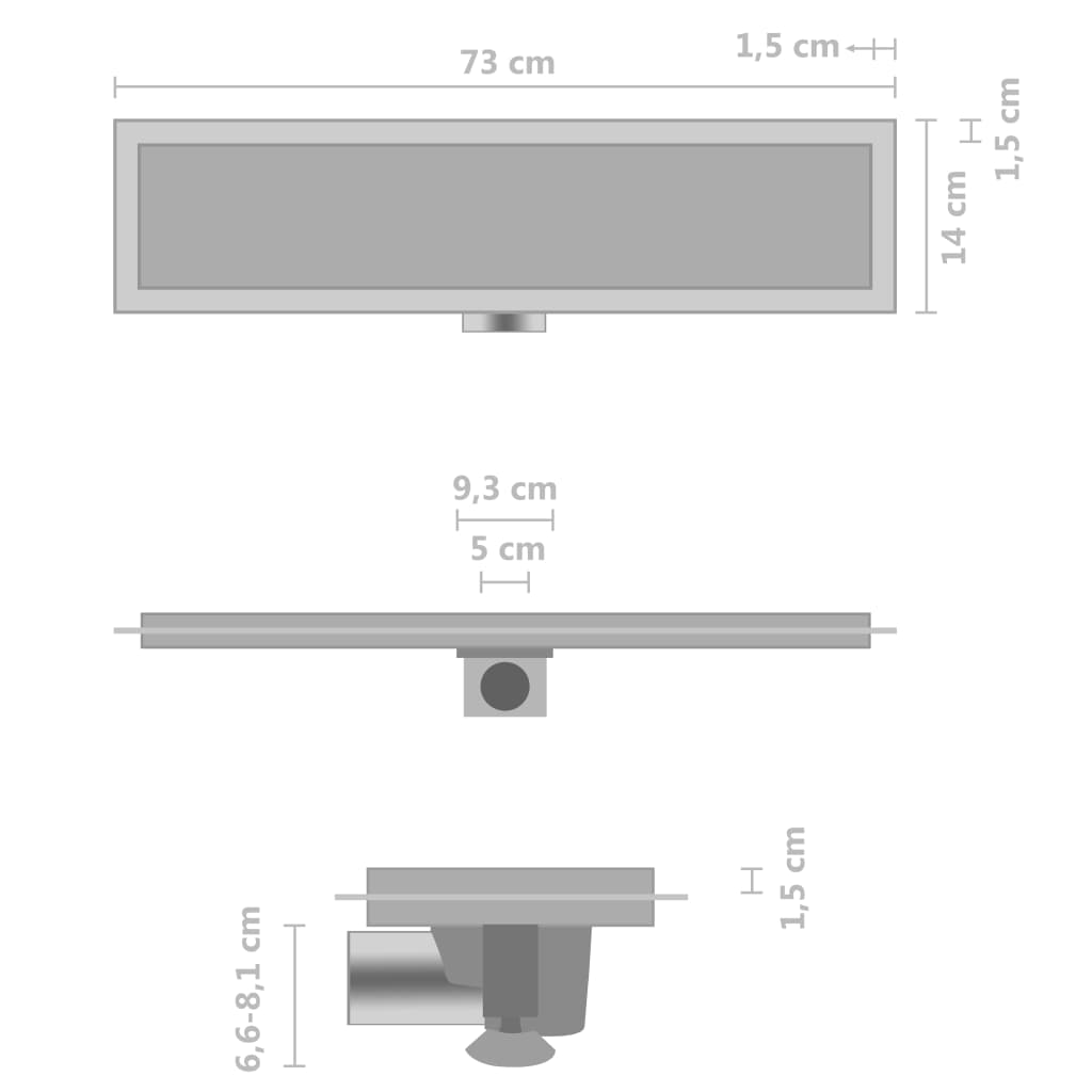 vidaXL Duschablauf 2-in-1 Abdeckung 73×14 cm Edelstahl