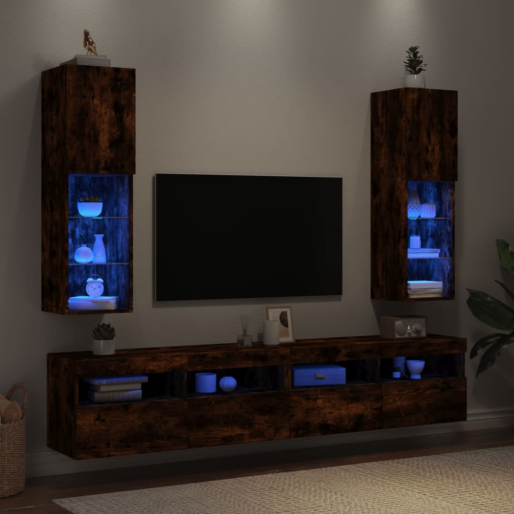vidaXL TV-Schränke mit LED-Leuchten 2 Stk. Räuchereiche 30,5x30x102 cm