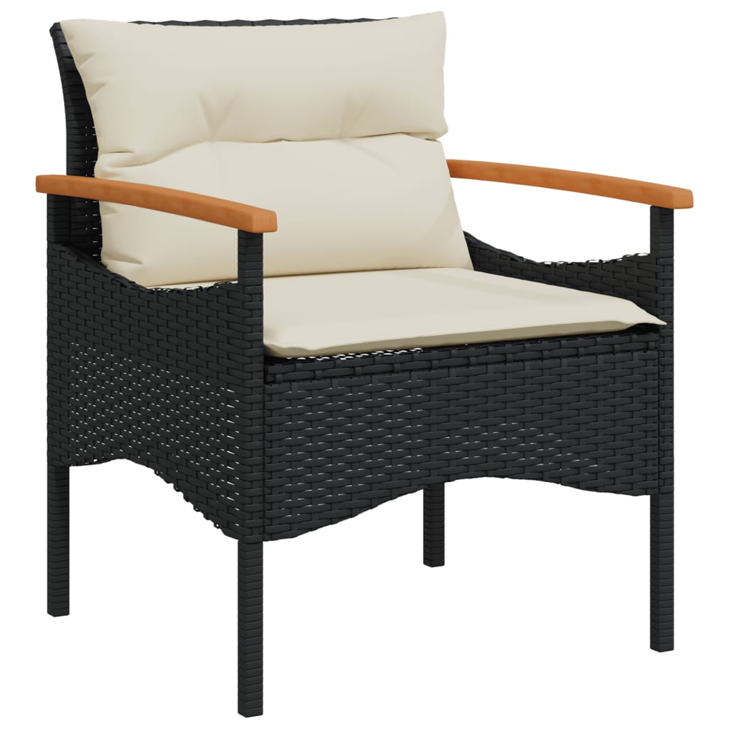 vidaXL 3-tlg. Garten-Sofagarnitur mit Kissen Schwarz Poly Rattan