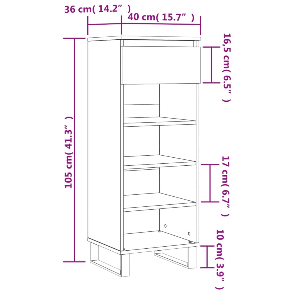 vidaXL Schuhschrank Schwarz 40x36x105 cm Holzwerkstoff