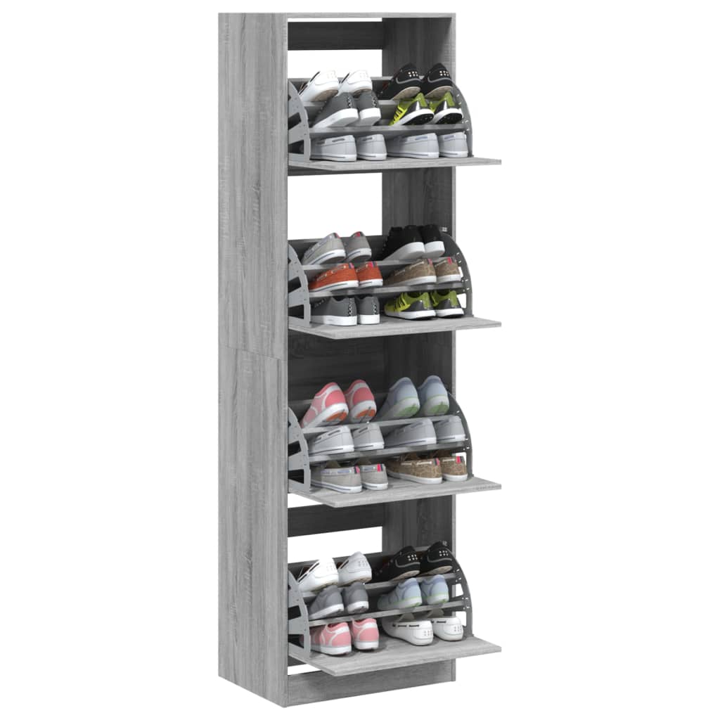 vidaXL Schuhschrank mit 4 Klappen Grau Sonoma 60x42x204 cm