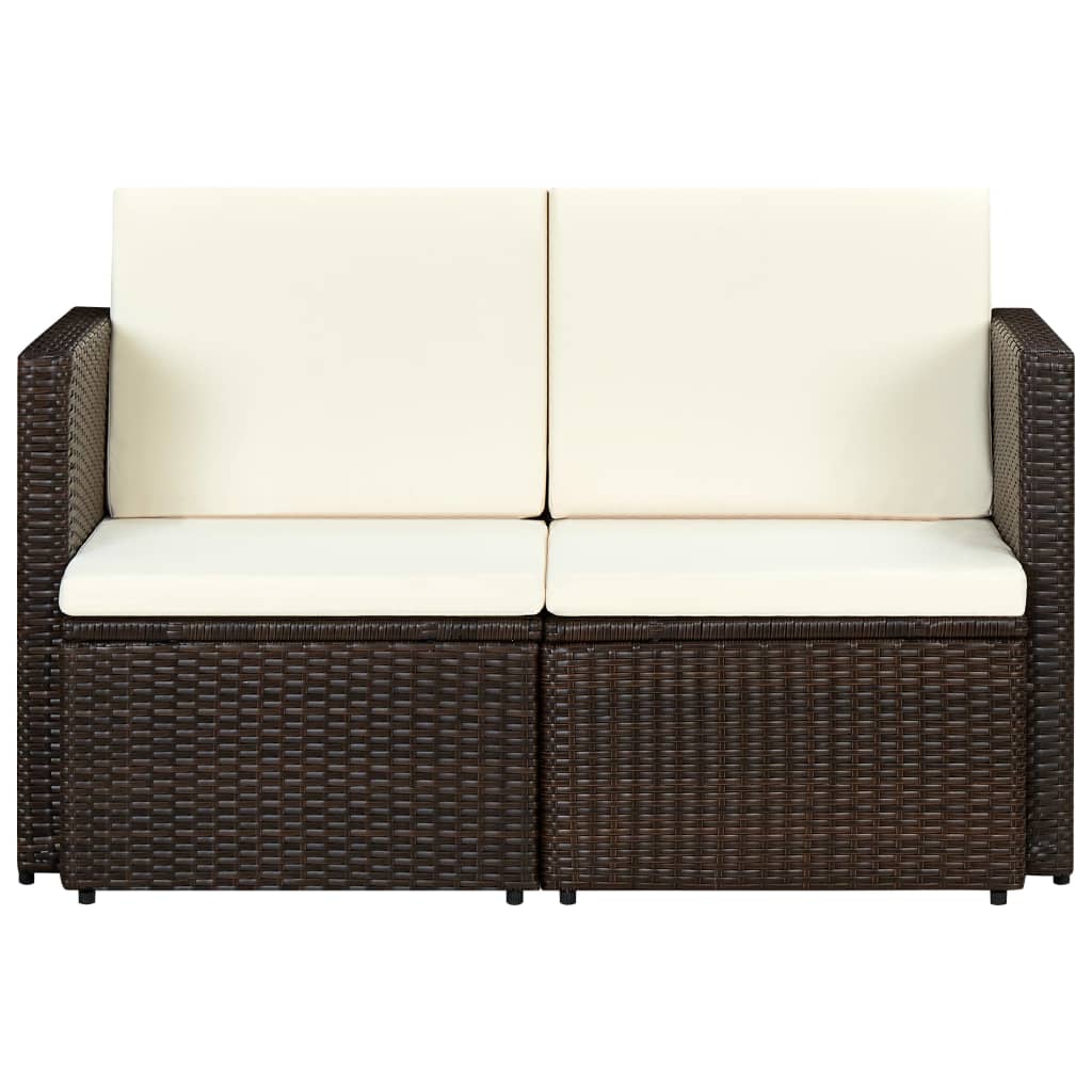 vidaXL 2-Sitzer-Gartensofa mit Auflagen Braun Poly Rattan