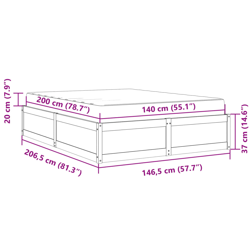 vidaXL Bett mit Matratze 140x200 cm Massivholz Kiefer