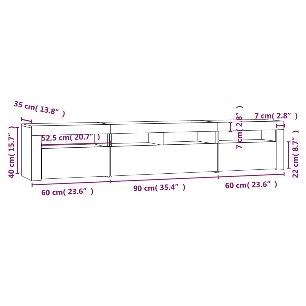 vidaXL TV-Schrank mit LED-Leuchten Grau Sonoma 210x35x40 cm