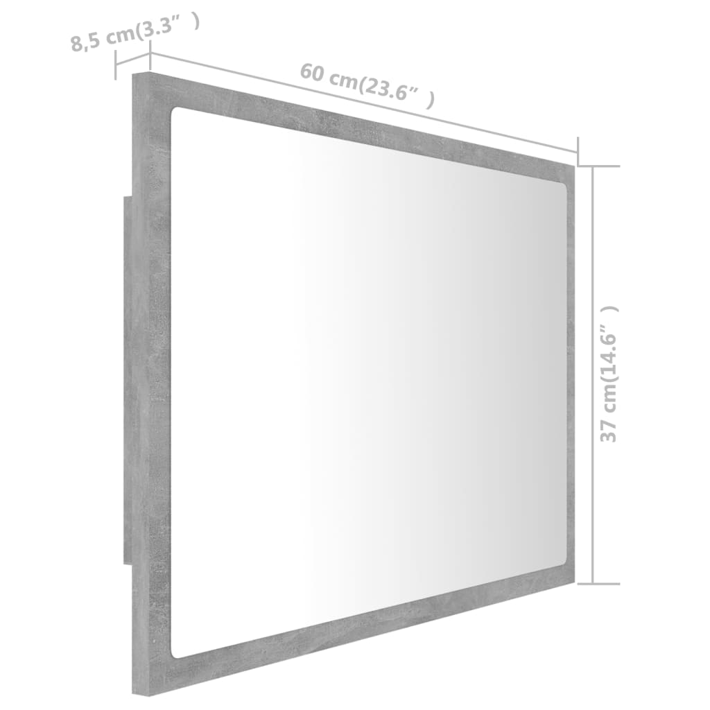 vidaXL LED-Badspiegel Betongrau 60x8,5x37 cm Acryl