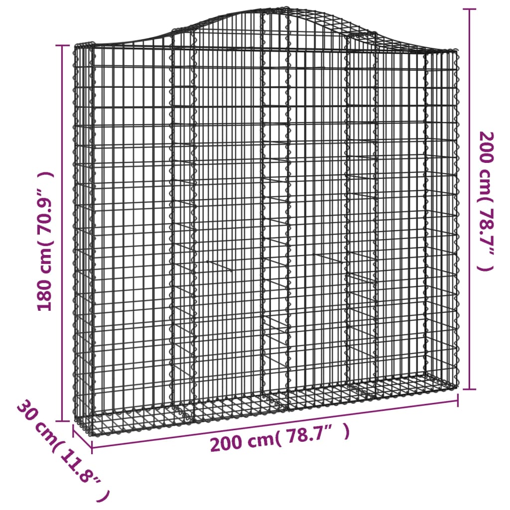 vidaXL Gabionen mit Hochbogen 15Stk. 200x30x180/200cm Verzinktes Eisen