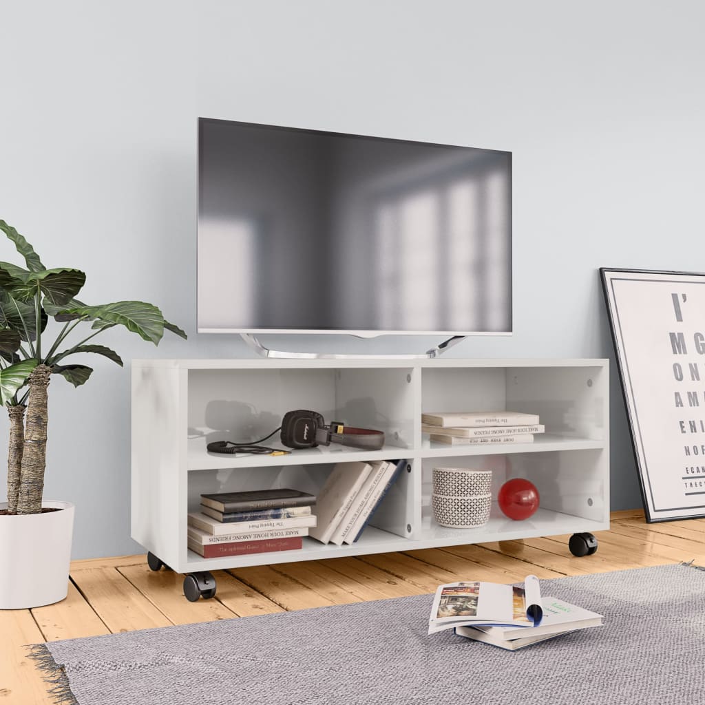vidaXL TV-Schrank mit Rollen Hochglanz-Weiß 90x35x35 cm Holzwerkstoff