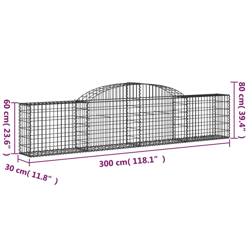 vidaXL Gabionen mit Hochbogen 5 Stk. 300x30x60/80 cm Verzinktes Eisen