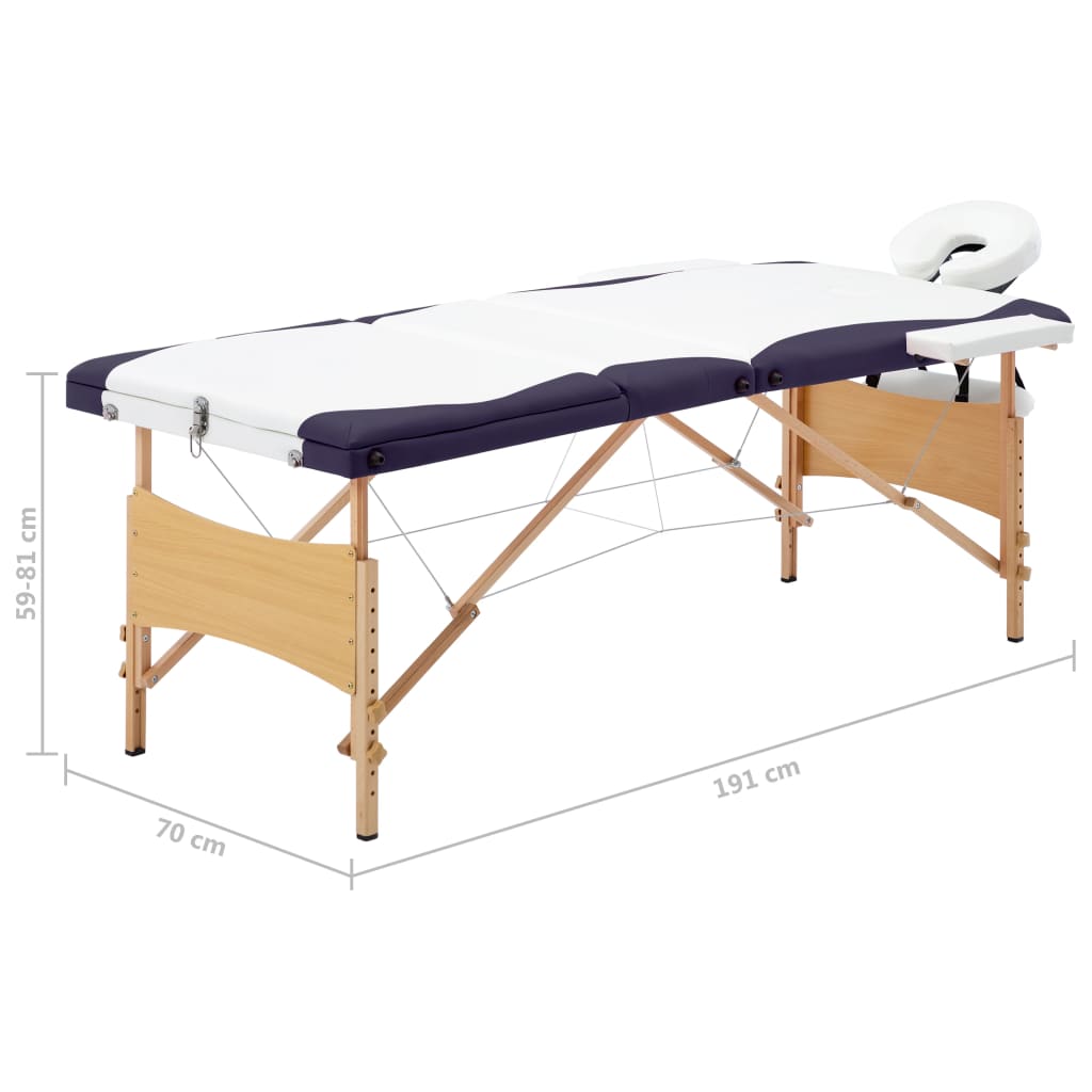 vidaXL Massageliege Klappbar 3-Zonen mit Holzgestell Weiß und Lila