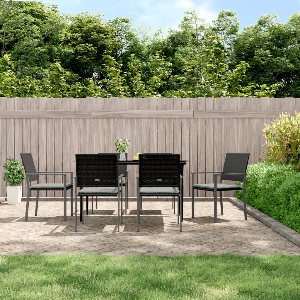 vidaXL 7-tlg. Garten-Essgruppe mit Kissen Poly Rattan und Stahl