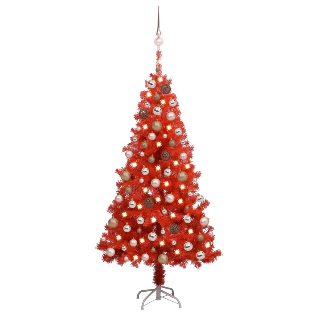 vidaXL Künstlicher Weihnachtsbaum Beleuchtung & Kugeln Rot 150 cm