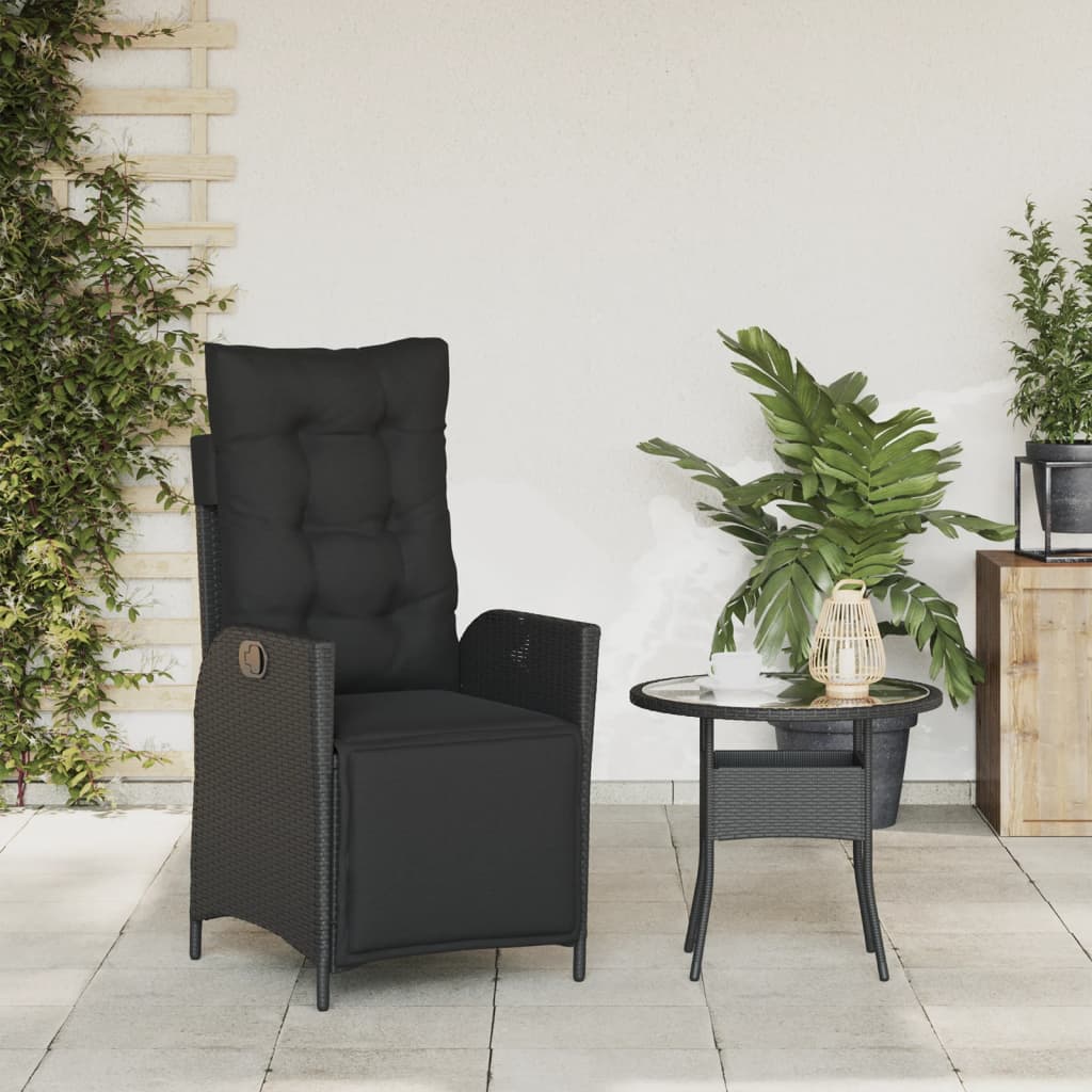 vidaXL Gartensessel mit Fußteil Verstellbar Schwarz Poly Rattan