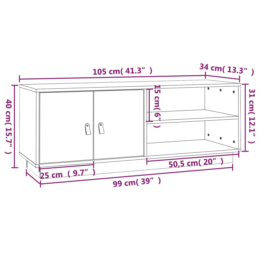 vidaXL TV-Schrank Weiß 105x34x40 cm Massivholz Kiefer