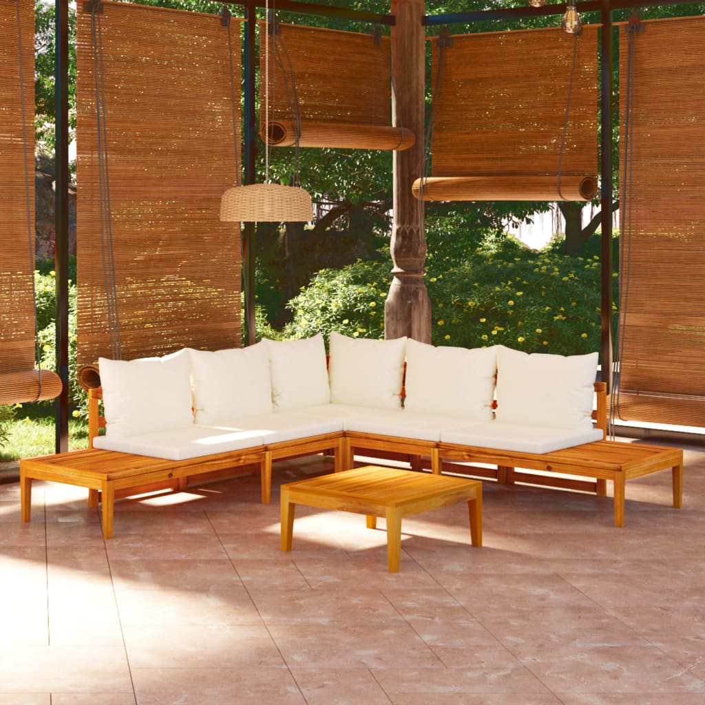 vidaXL 4-tlg. Garten-Lounge-Set mit Cremeweißen Kissen Akazienholz