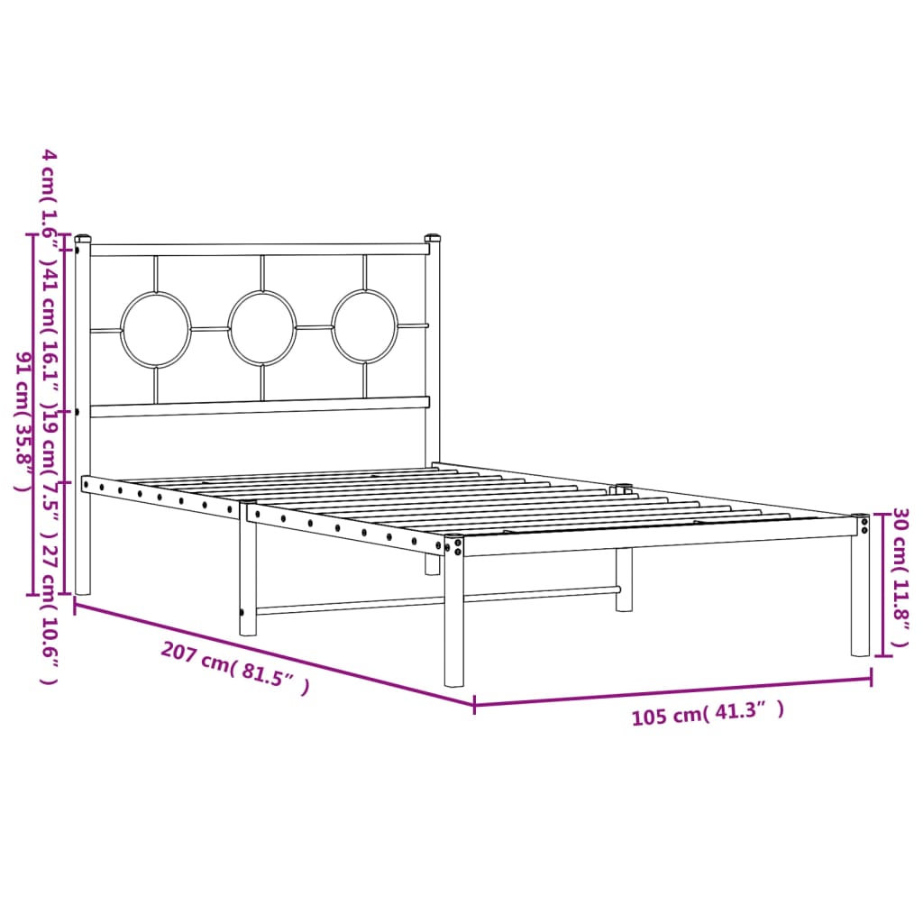 vidaXL Bettgestell mit Kopfteil Metall Weiß 100x200 cm