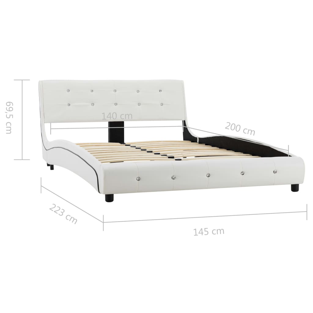 vidaXL Bett mit Matratze Weiß Kunstleder 140 x 200 cm