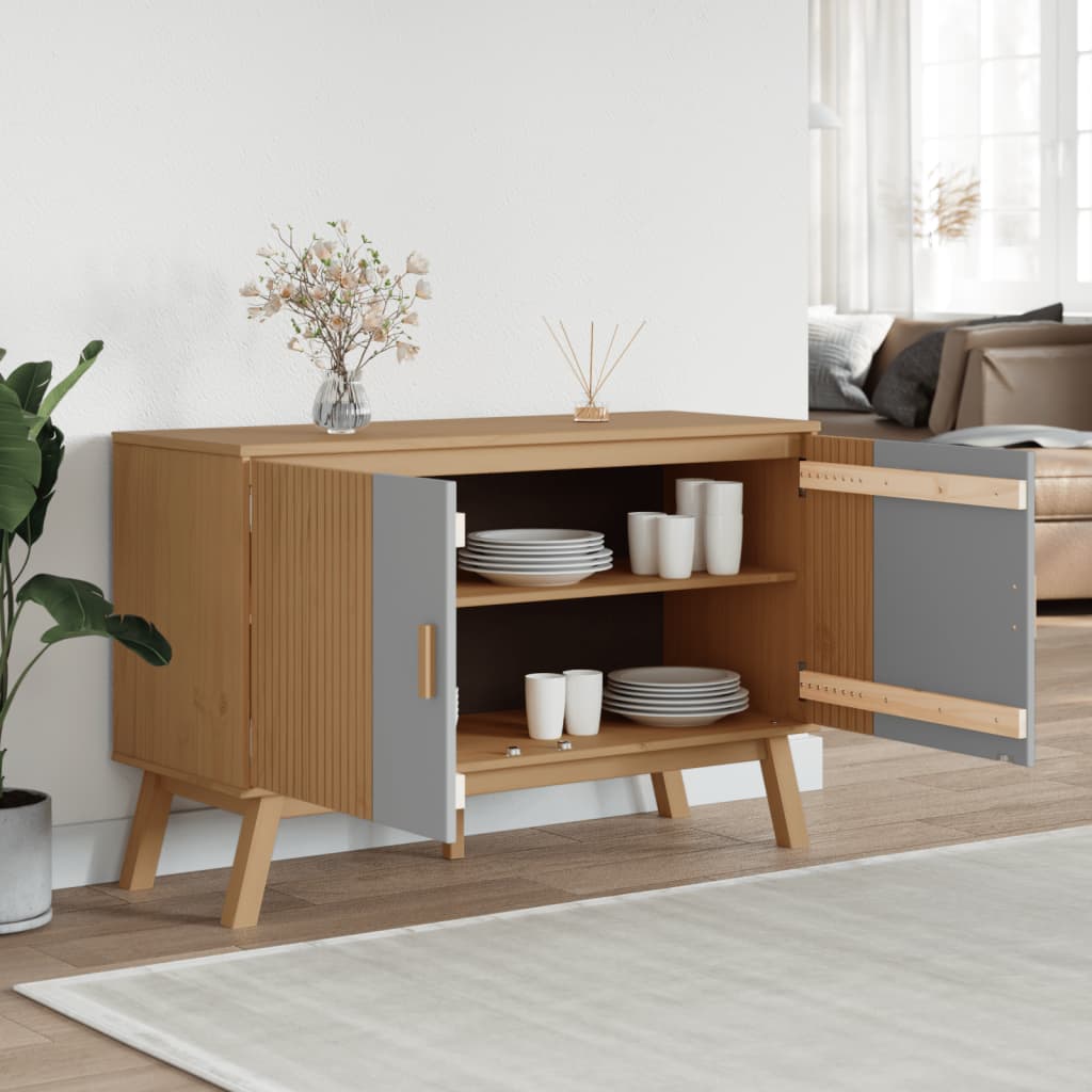 vidaXL Sideboard OLDEN Grau und Braun 114x43x73,5 cm Massivholz Kiefer