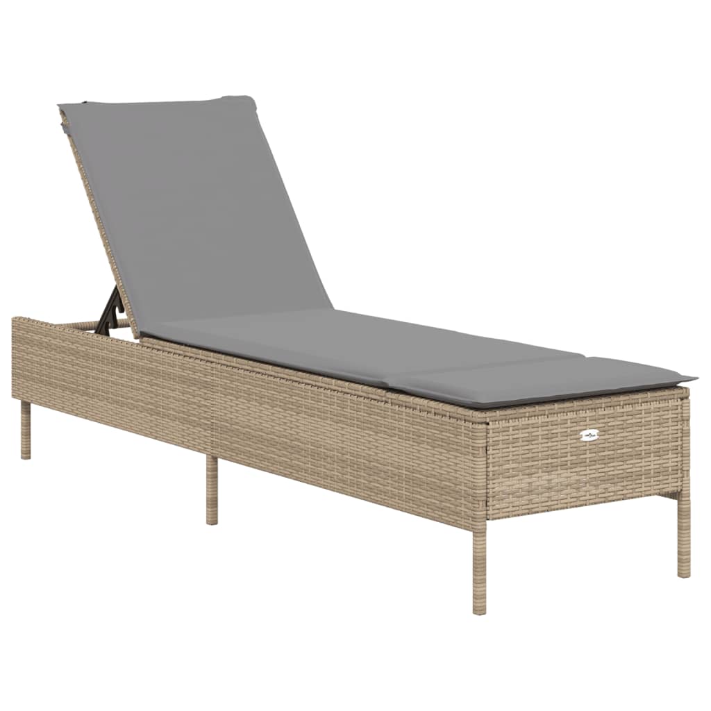 vidaXL Sonnenliege mit Auflage Beige Poly Rattan