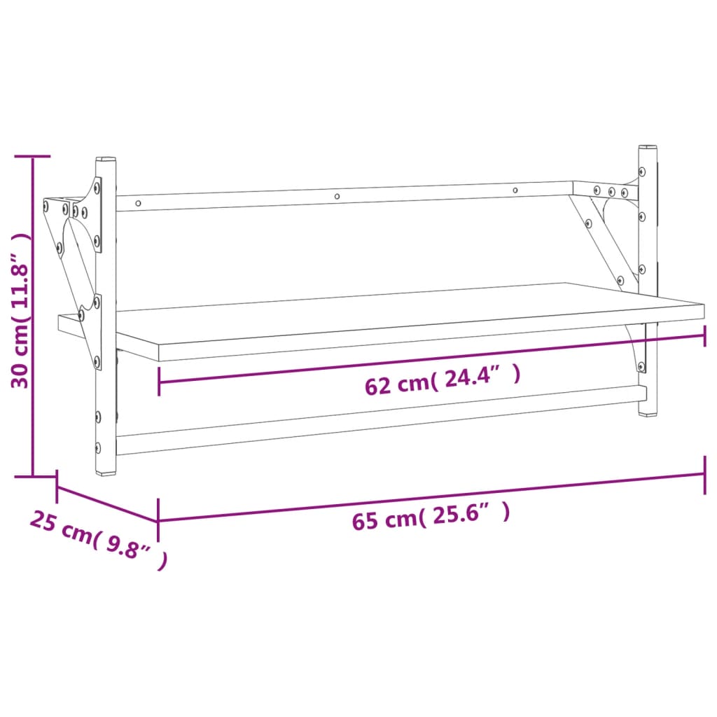 vidaXL Wandregale mit Stangen 2 Stk. Räuchereiche 65x25x30 cm