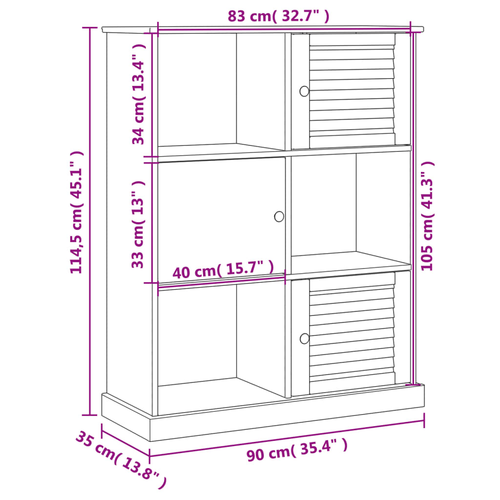 vidaXL Bücherregal VIGO Grau 90x35x114,5 cm Massivholz Kiefer