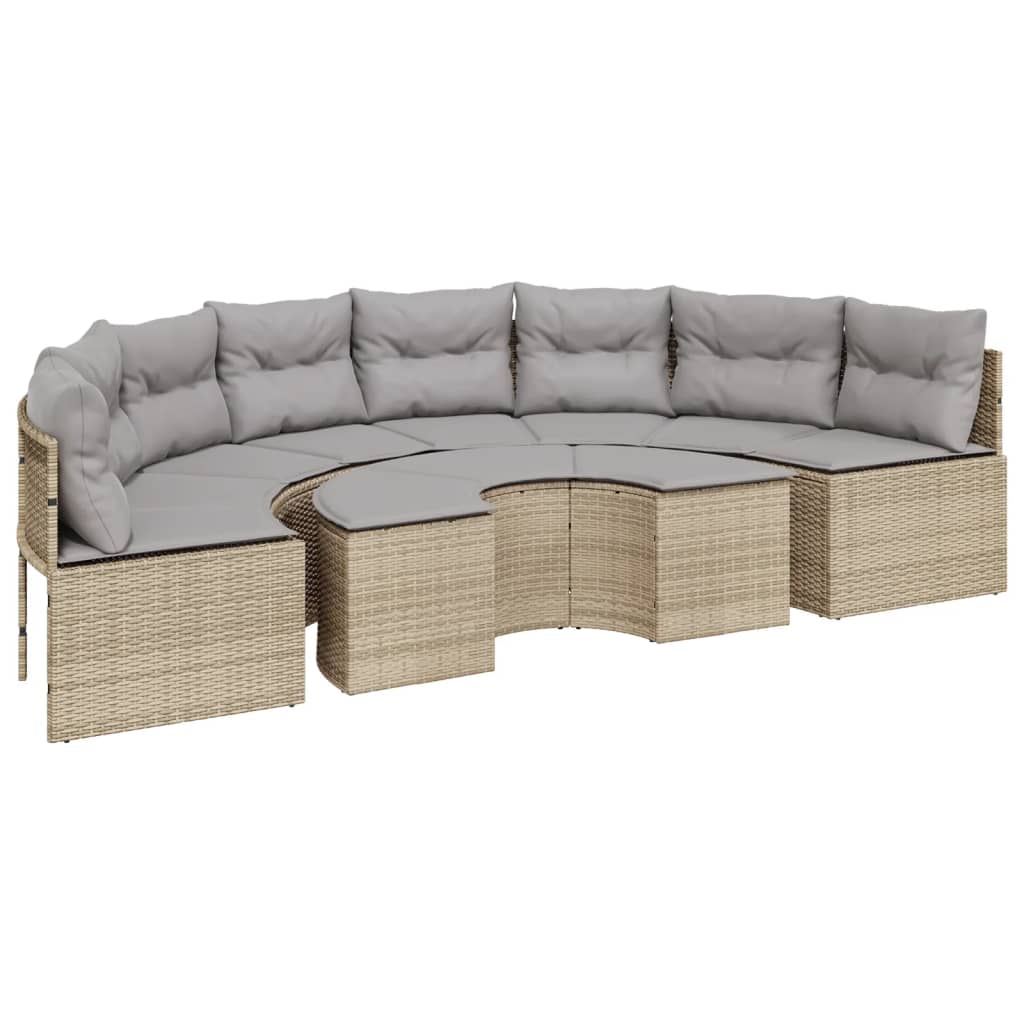 vidaXL 2-tlg. Garten-Sofagarnitur Halbrund Beige Poly-Rattan